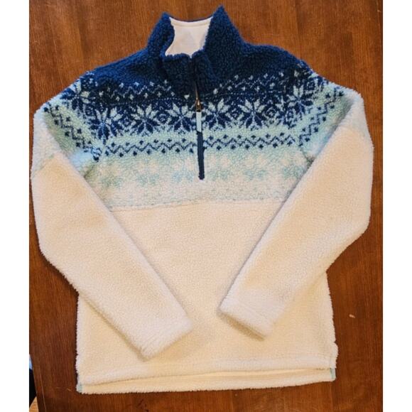 Orvis Sherpa Snow River 1/4 Zip Blue Teal Pullover Sweatshirt Womans Sz S - Picture 1 of 9